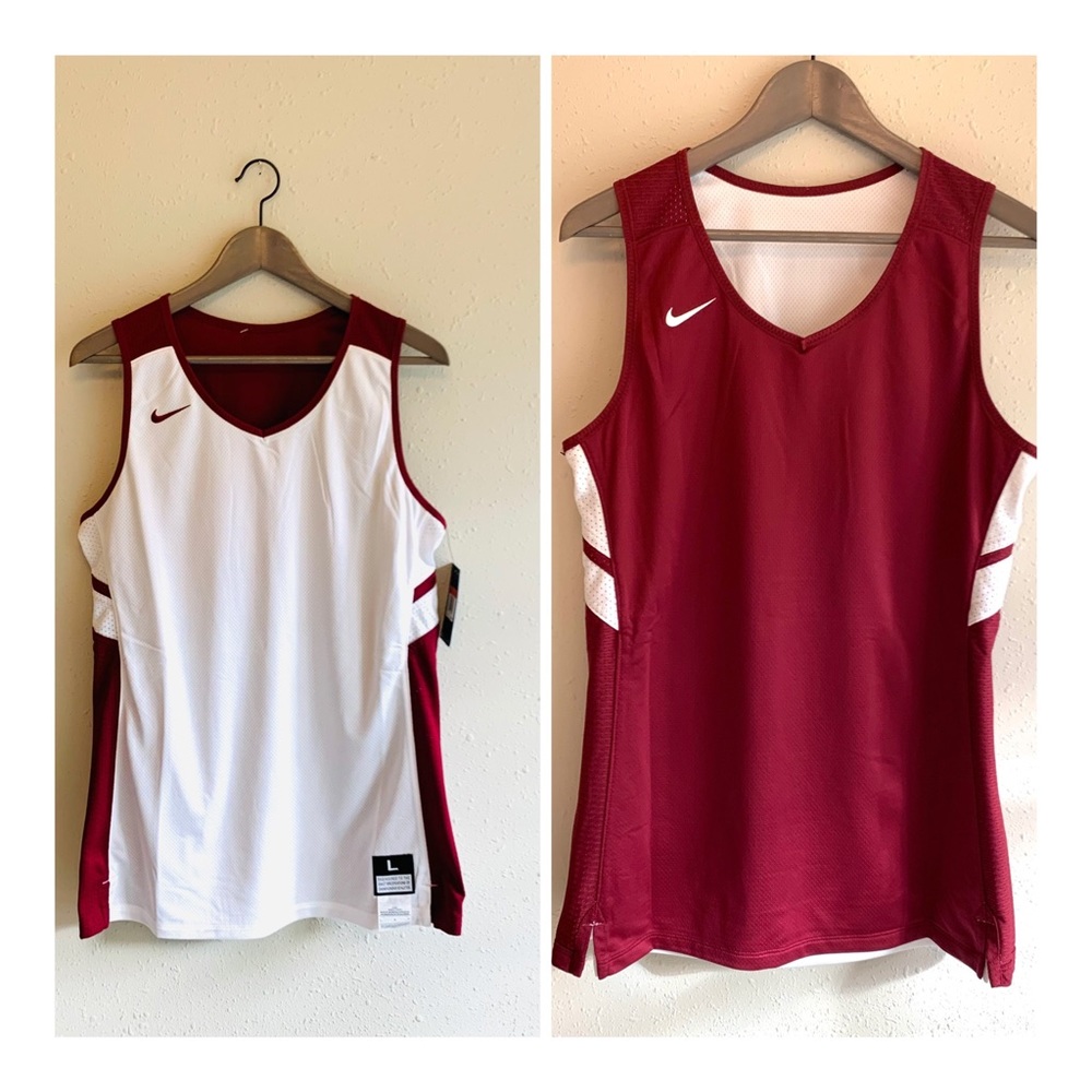 Nike Reversible Jersey Basketball Women’s Burgundy White Tank Top Sz L NWT